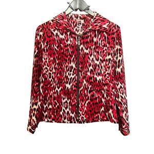 Chico’s Top Size 0 NWT Red Black White Animal Print Zip Front Blouse Jacket